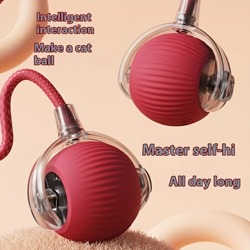 Interactive Cat Toy - USB Rechargeable ABS Smart Teaser Ball with Tassel Stick, Automated Self-Rotating Rolling Ball for Indoor Cats Training and Play, TOOP