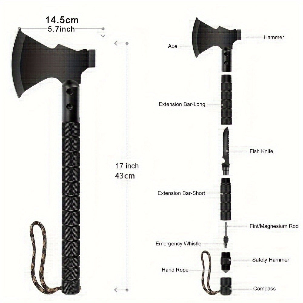 Survival Axe Kit Camping Axe, Off-Roading Multitool Folding Axe, Hatchet with Hammer, Outdoor Adventures, Versatile Survival Axe And Emergency Breaching Tool with Sheath