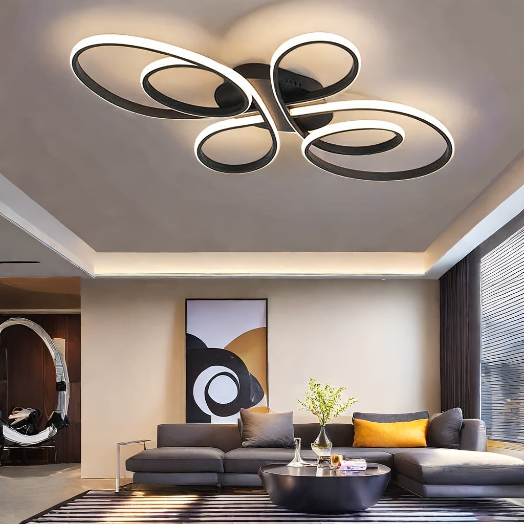 Modern 3000K LED Ceiling Light, Black Polished Metal Cast Iron, Flower Shape Acrylic, Adjustable Near Ceiling Lamp for Balcony, Hallway, Bedroom, Living Room, Switch Control, Hardwired, 110V-240V Compatible