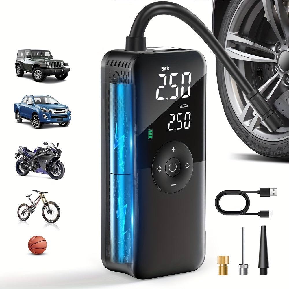 Carsun Portable Electric Air Pump 150PSI - Battery Powered Tire Inflator with SOS Light, Deflation Function for Cars, Bikes, Motorcycles, Balls - ABS Material, Automatic Operation, ≤36V, Ideal for Independence Day, Hallowee