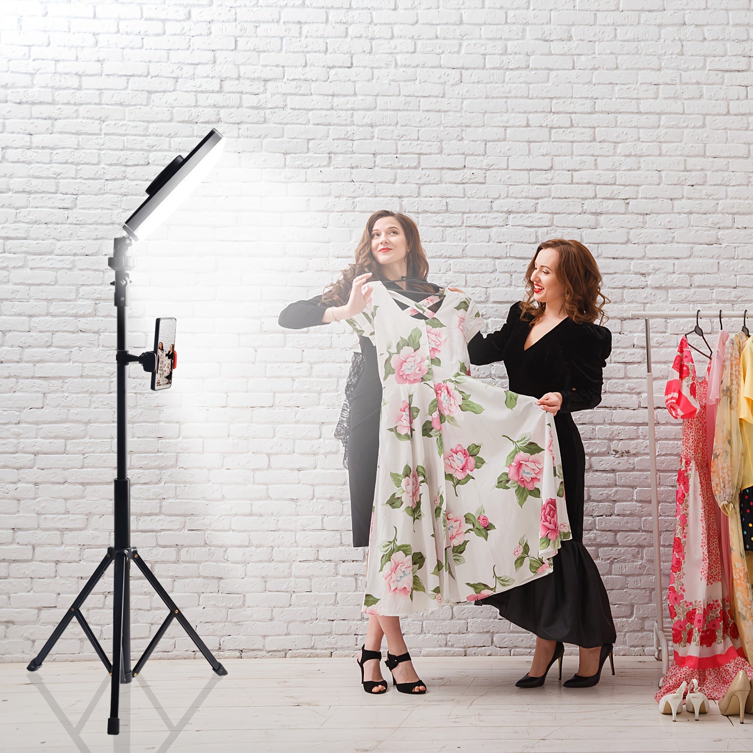 1pc UEGOGO LED Video Light with 144.78cm Tripod Stand, 25.4cm Square Dimmable 3-Color Temperature Fill Light, USB-Powered Photography Studio Lighting for Video Recording, Portrait, Live Streaming, with Phone Clip