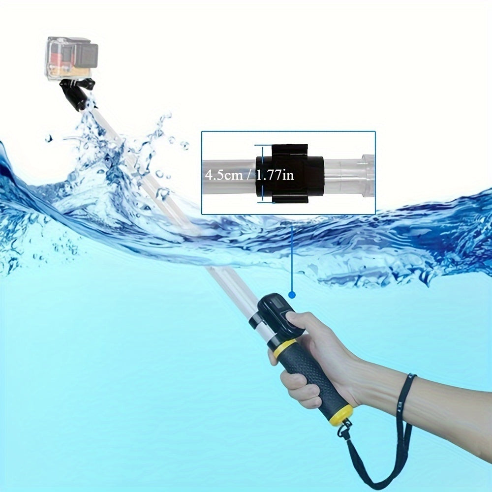 Floating Telescopic Selfie Stick, Waterproof Crystal Transparent Diving Stick, Compatible with GoPro Hero & DJI Osmo Action Cameras, Outdoor Sports Handheld Stick with Buoyancy, No Battery Required