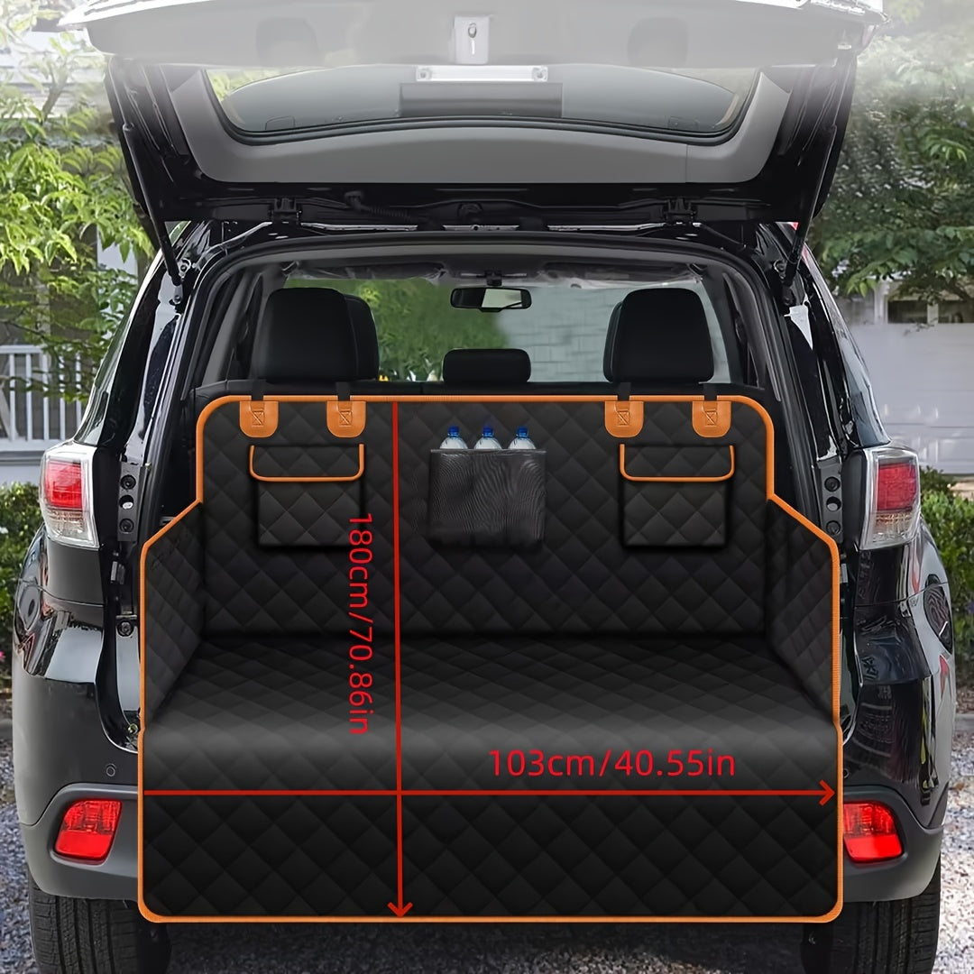 1pc Waterproof SUV Trunk Liner, Universal Fit Ultrasonic Back Seat Protector Mat, Blend Knit Fabric with Oxford Surface, Extended Car Pet Pad
