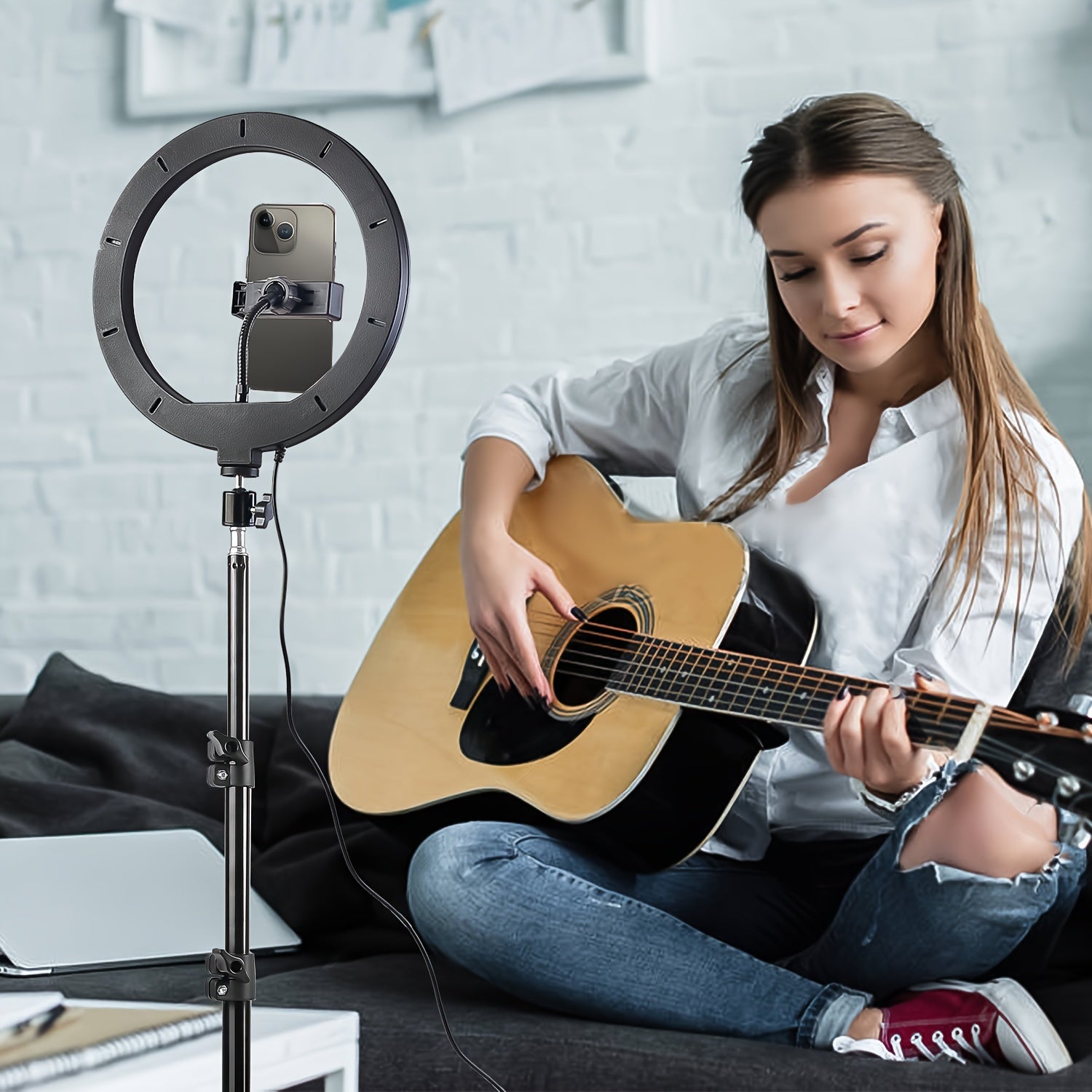 10-Inch Selfie Ring Light with 43-Inch Tripod, USB Powered LED Studio Lighting for Video Recording and Live Streaming, Compatible with Smartphones, PP Material, 36V or Below Voltage