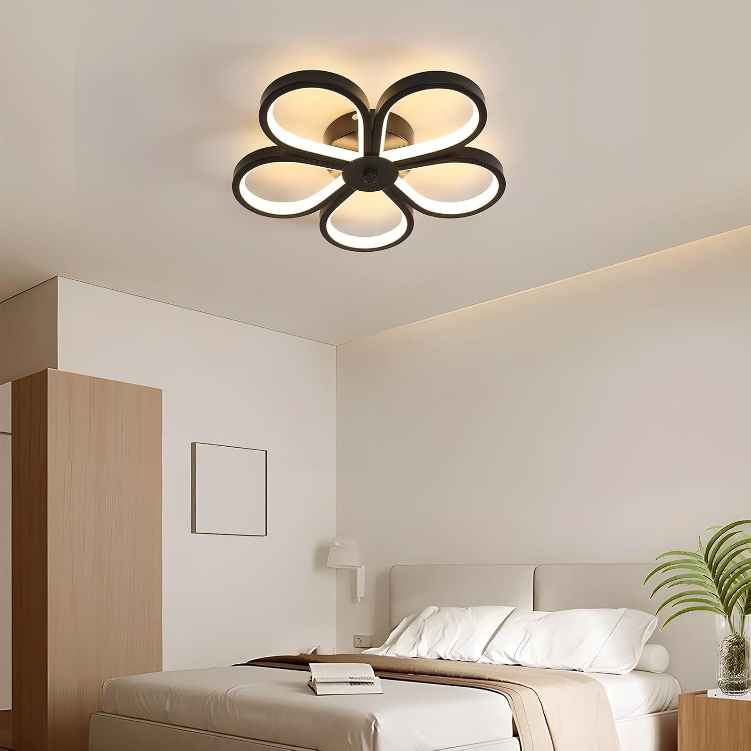 Modern LED Semi-Recessed Flush Mount Light Fixture, 85-265V, Flower-Shaped Tri-Color Dimmable Ceiling Light with Acrylic Shade - Ideal for Living Room, Bedroom, Study, Dining Room, and Foyer Decor, Bedroom Lighting | Modern C