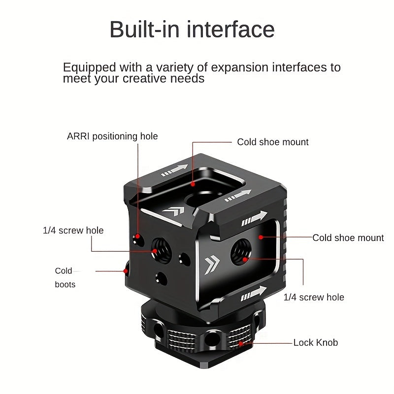 Triple Cold Shoe Mount Adapter, 1/4 Arri Hole, Hot Shoe Monitor Base Mic Fill Light Bracket Holder, SLR Camera Cage Accessories, No Battery Required