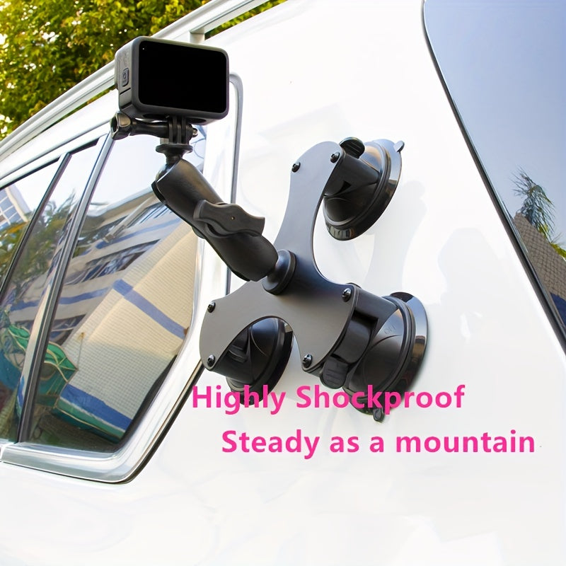 For Gopro Sports Camera Accessories Car-mounted Triangle Sucker Support, Universal Ball-head Sucker, Ball-head Walkie-talkie Three Sucker Support 9cm Connecting Rod
