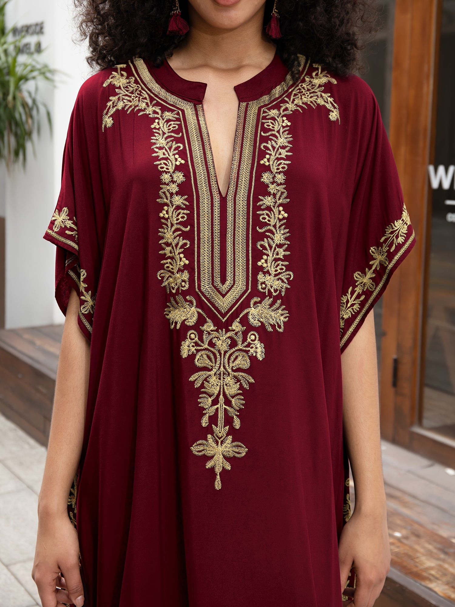 Plus Size Floral Pattern Loose Dress, Casual Notch Neck Batwing Sleeve Dress, Women's Plus Size Clothing