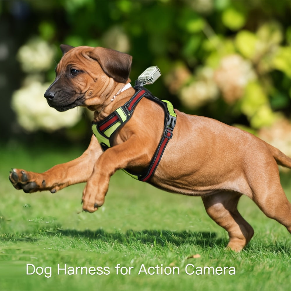 Adjustable Dog Harness for GoPro Hero 10/9/8/7/6/5/4/3 Max - Pet Vest Mount with Reflective Straps & Action Camera Attachment for Night Walks, Black, Pet Action Camera | Reflective Pet Gear | Comfortable Pet Harness, Harness
