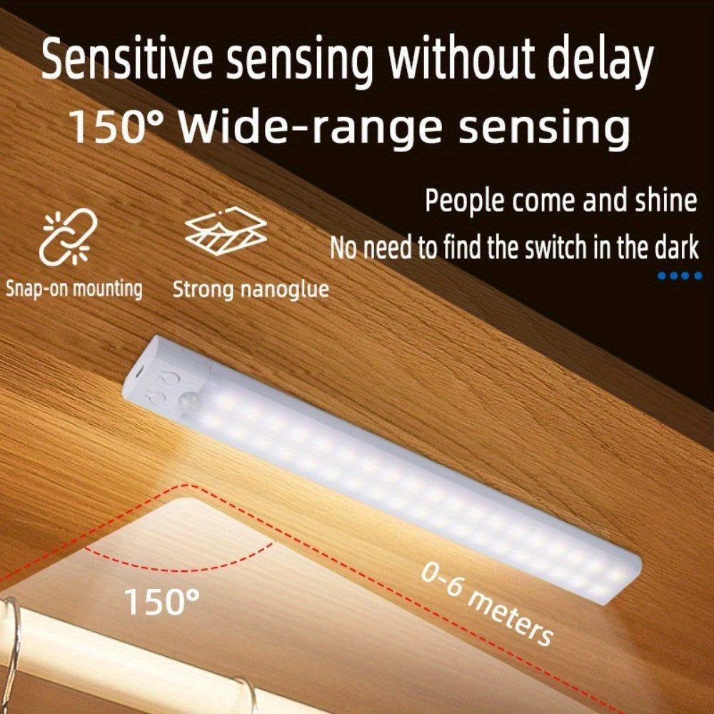 3pcs Ultra-Thin, Ultra-Bright Tri-Color LED Lights with Motion Sensor - Dimmable & USB Rechargeable, Wall-Mount or Handheld, Ideal for Kitchen, Bedroom, Cabinet, Wardrobe Night Lighting, LED Lights for Bedroom