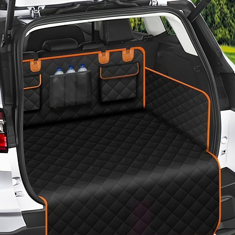 1pc Waterproof SUV Trunk Liner, Universal Fit Ultrasonic Back Seat Protector Mat, Blend Knit Fabric with Oxford Surface, Extended Car Pet Pad