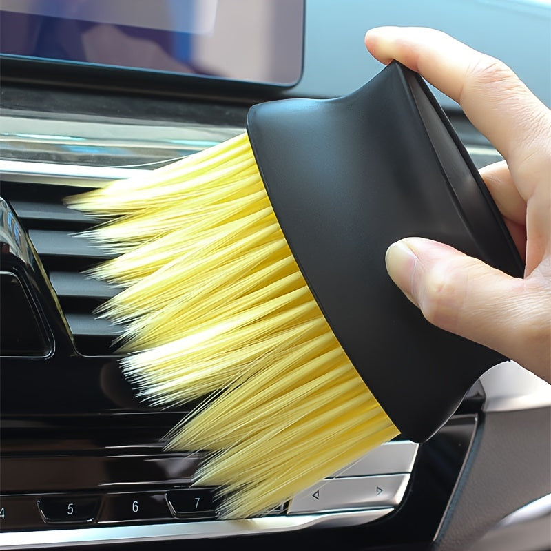 Multi-Purpose Cleaning Brush Set, Soft Yellow and Stiff Black Bristles, Handheld, No Electricity Needed, for Dashboard, Air Vents, Buttons, Living Room, Bedroom, Outdoor, Kitchen, Car Interior Detailing