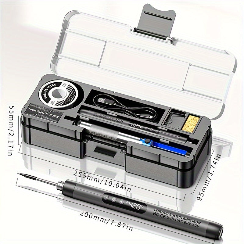 USB Rechargeable Soldering Kit with Digital Display - Alloy Construction, Multi-Level Temperature Control, Wake Function, Portable Wireless Design for Electronics Repair, Compatible with PCs and Tabletops, No Battery Required