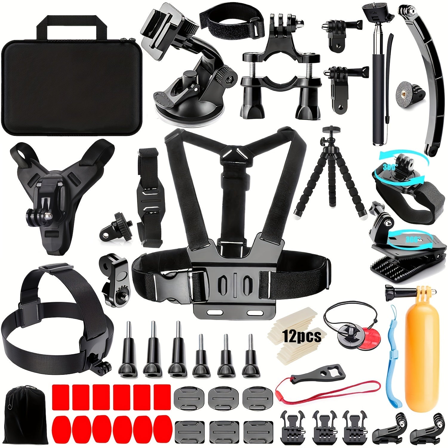 70in 1 Action Camera Accessories Kit for GoPro Hero 12 11 10 9 8 7 6 5 4 3- Black Sliver Session Fusion Max-Mount Case for AKASO APEMAN SJCAM DBPOWER Insta360 Xiaomi Yi DJI